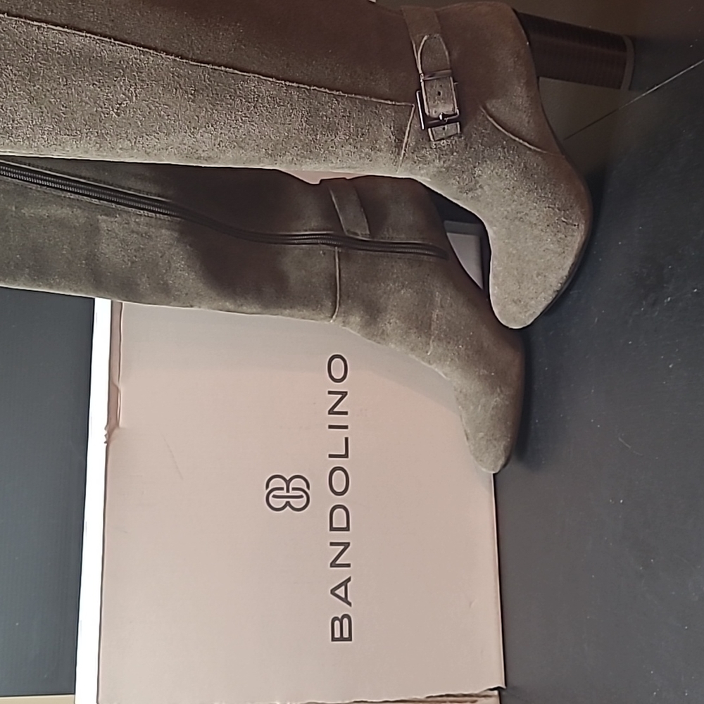 Bandolino Womens Green Cushioned Bilya Block Heel Zip-up Leather Boots Sz 6 M